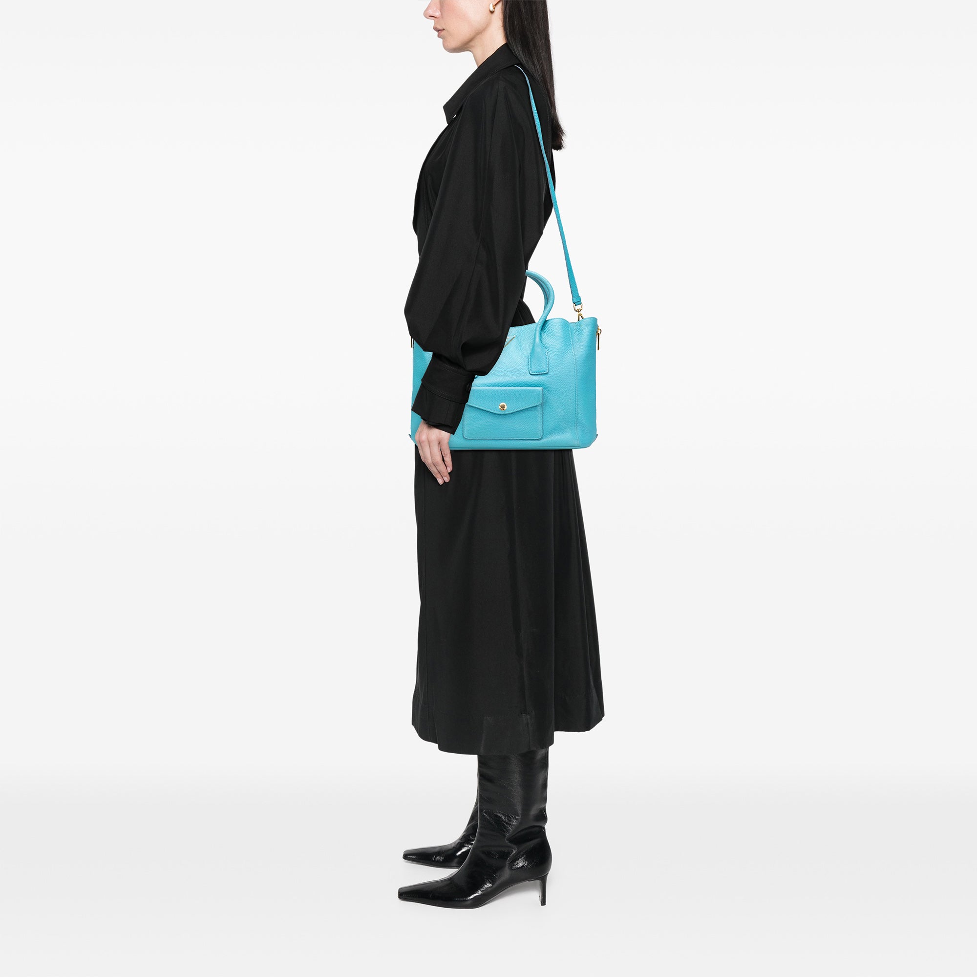 Vitello Daino Side Zip Twin Pocket Open Convertible Tote