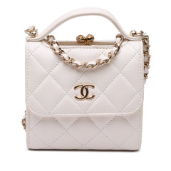Mini CC Quilted Lambskin Kiss Lock Frame Top Handle Clutch with Chain