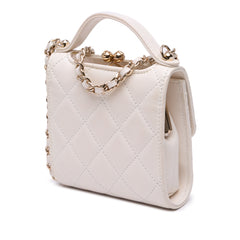 Mini CC Quilted Lambskin Kiss Lock Frame Top Handle Clutch with Chain
