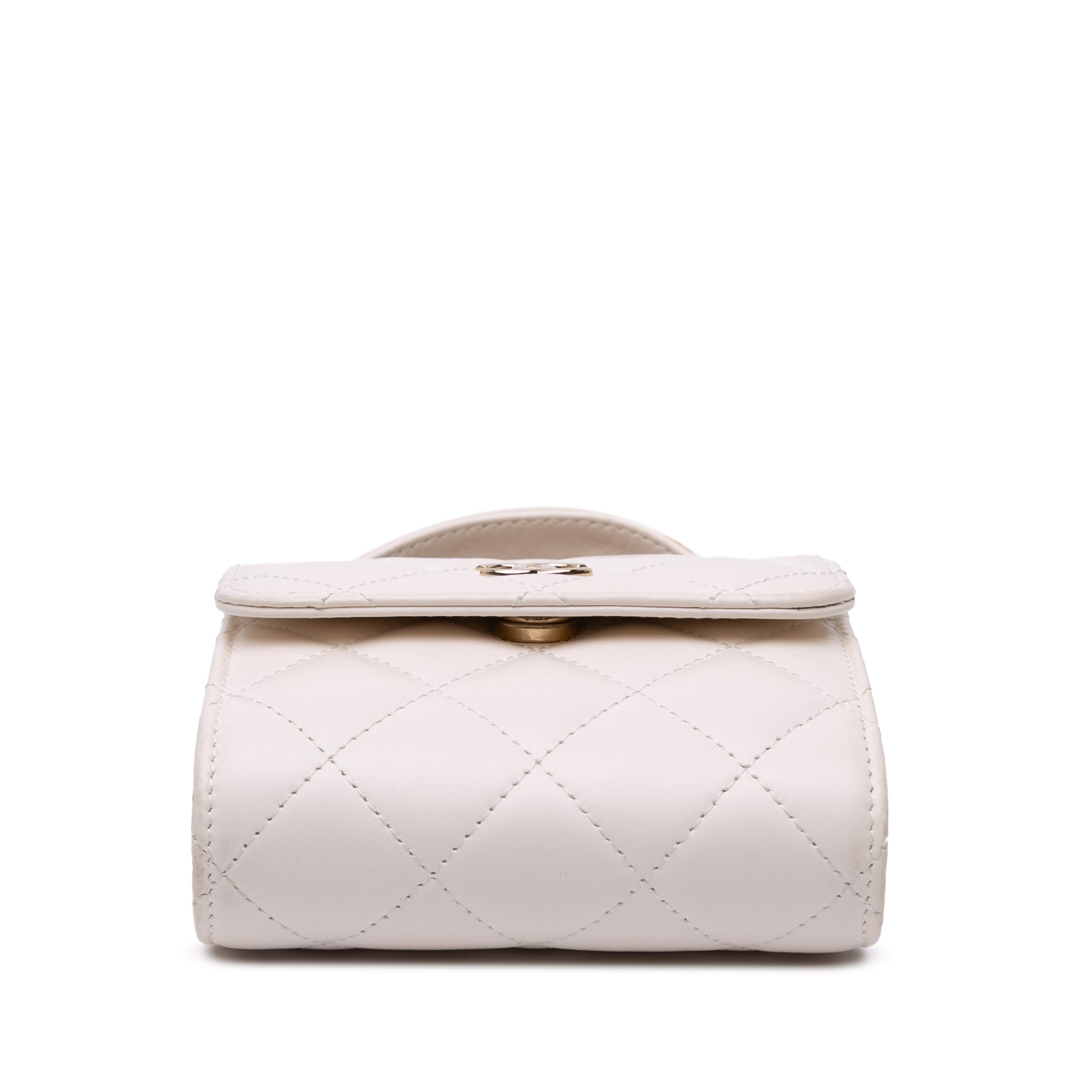 Mini CC Quilted Lambskin Kiss Lock Frame Top Handle Clutch with Chain