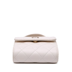 Mini CC Quilted Lambskin Kiss Lock Frame Top Handle Clutch with Chain