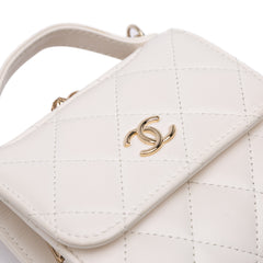 Mini CC Quilted Lambskin Kiss Lock Frame Top Handle Clutch with Chain