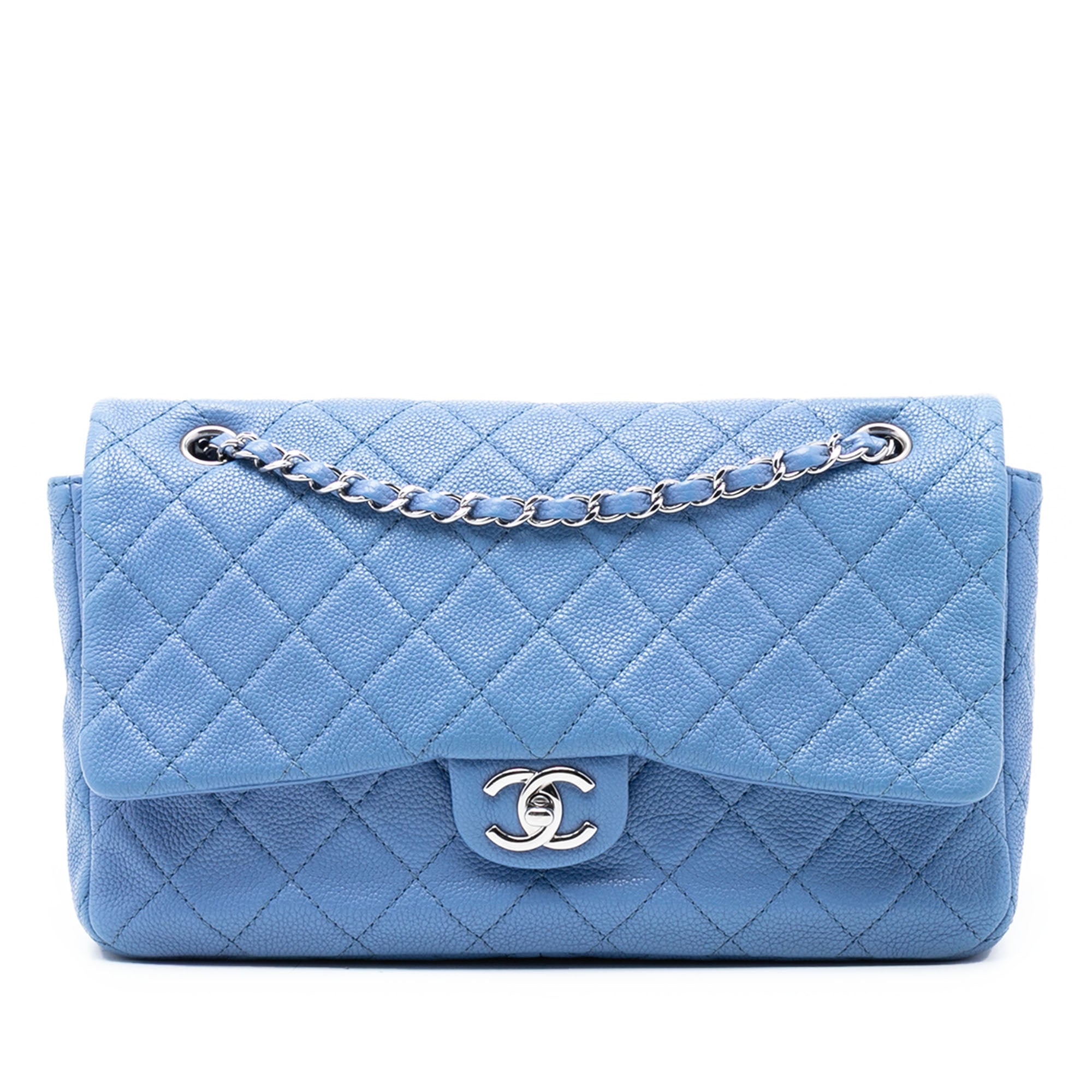Jumbo Quilted Caviar Double Compartment Chain Flap