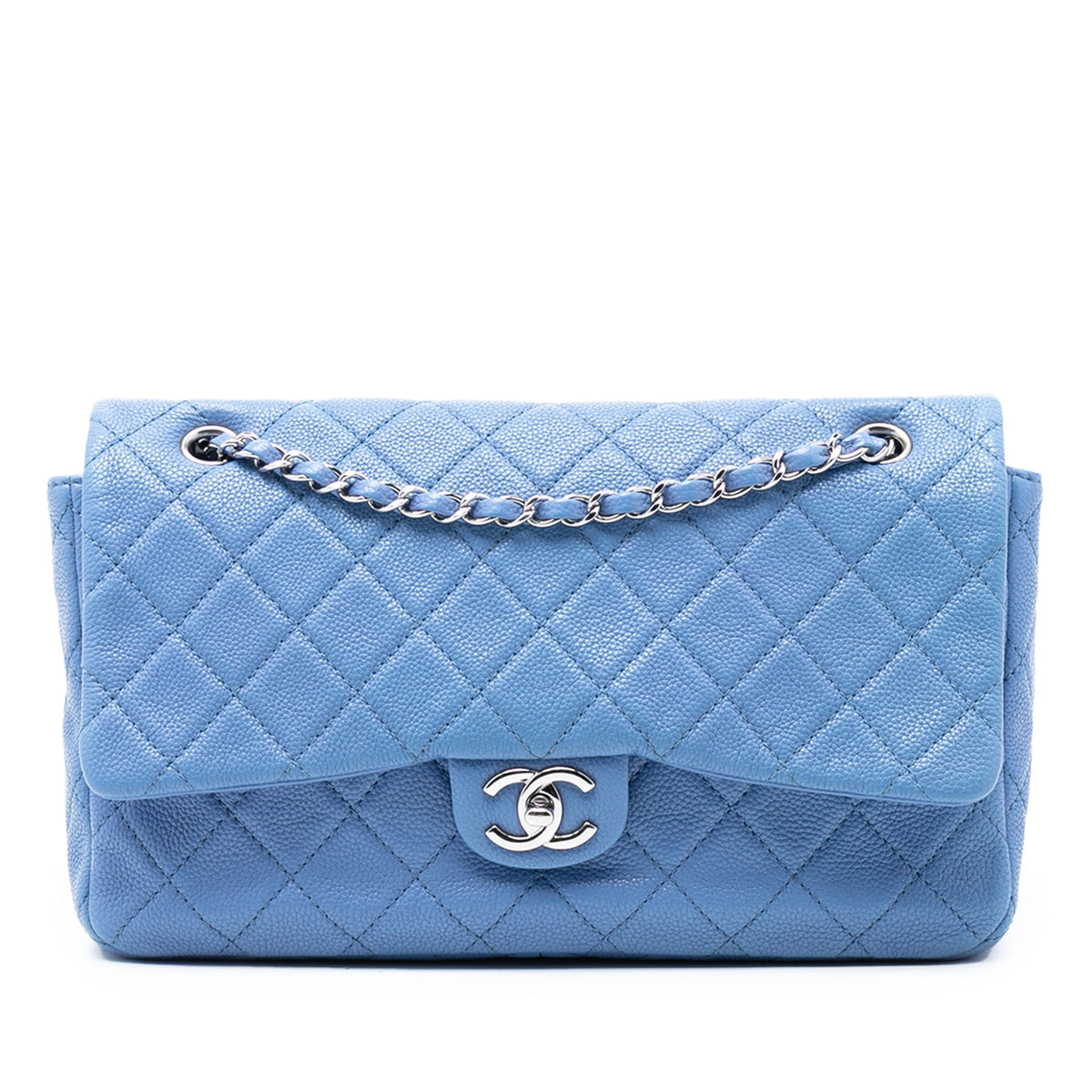 Jumbo Quilted Caviar Double Compartment Chain Flap