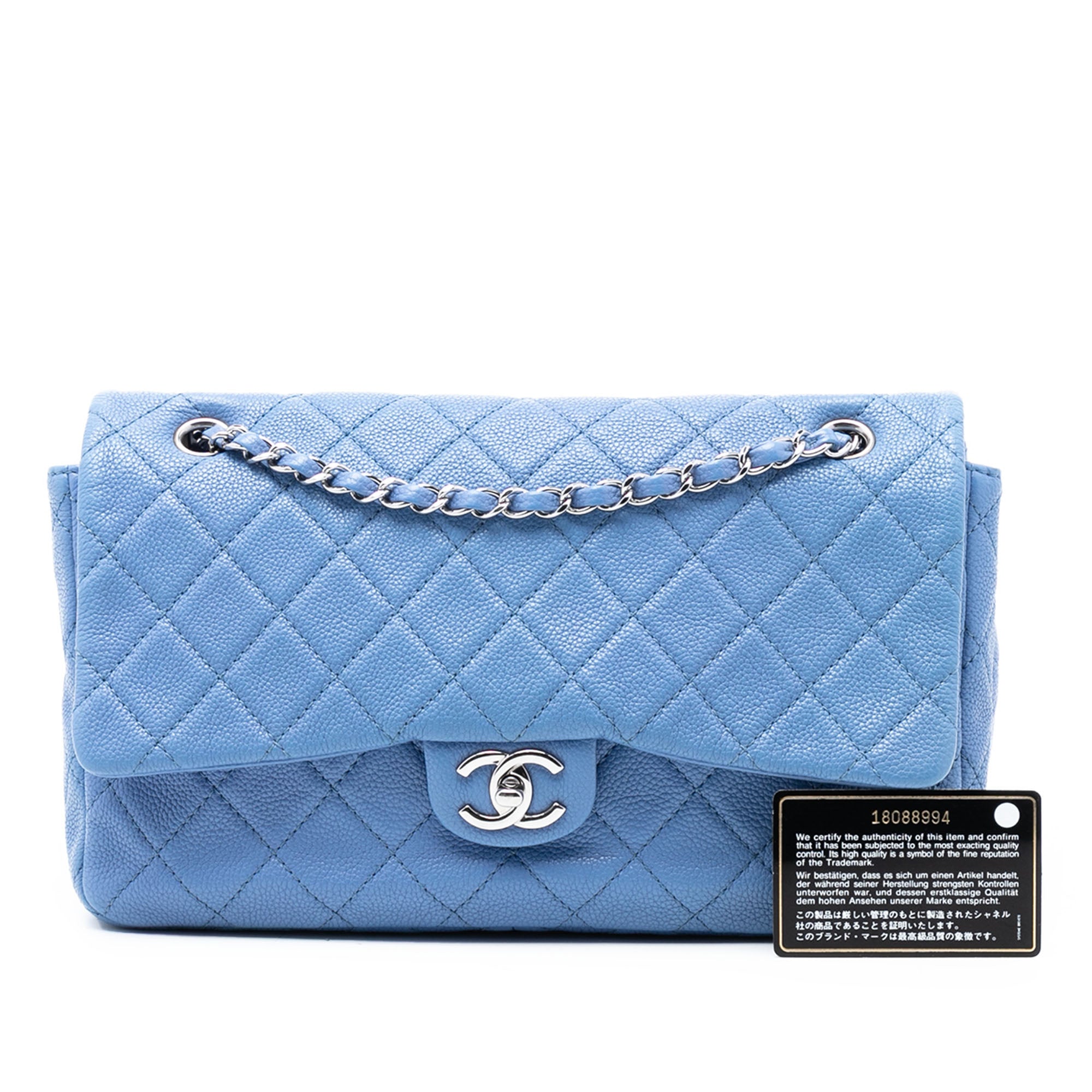 Jumbo Quilted Caviar Double Compartment Chain Flap