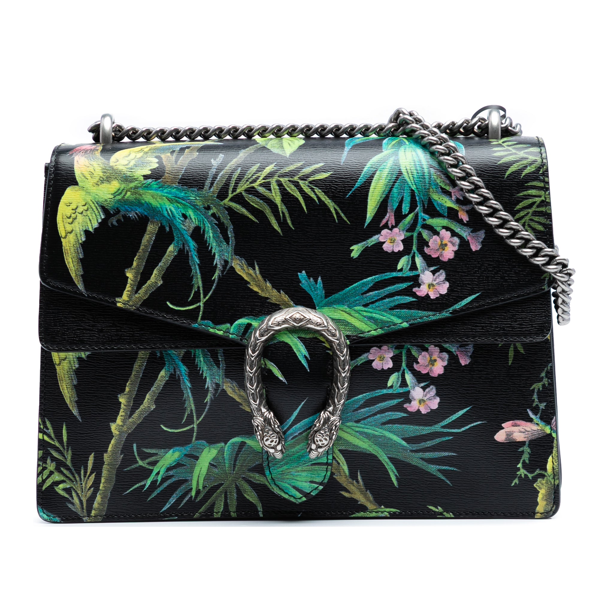 Medium Leather Tropical Print Dionysus Shoulder Bag