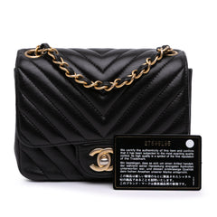 Mini Square Classic Chevron Lambskin Single Flap
