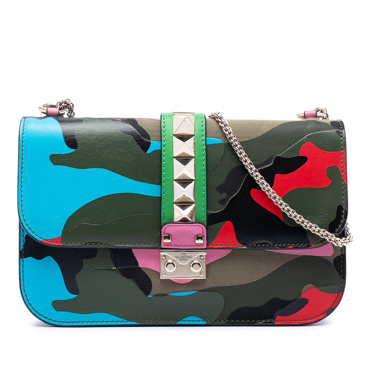 Medium Nappa and Canvas Camouflage Rockstud Glam Lock Crossbody