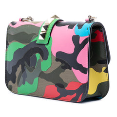 Medium Nappa and Canvas Camouflage Rockstud Glam Lock Crossbody