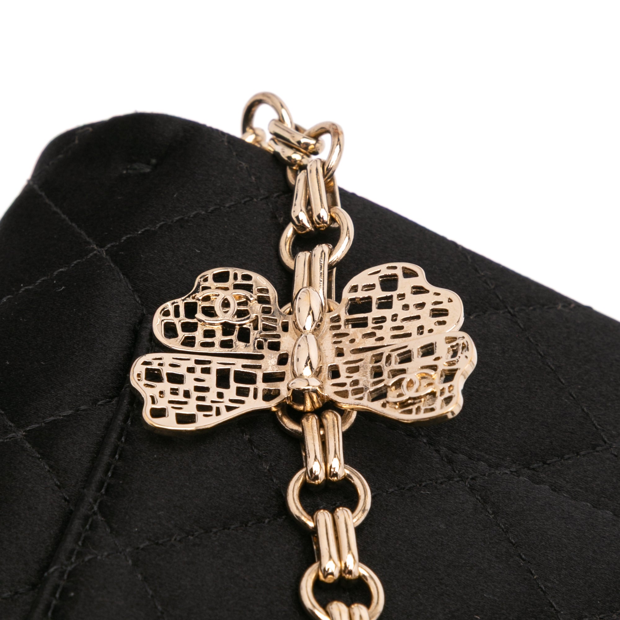 CC Quilted Satin Butterfly Chain Clutch