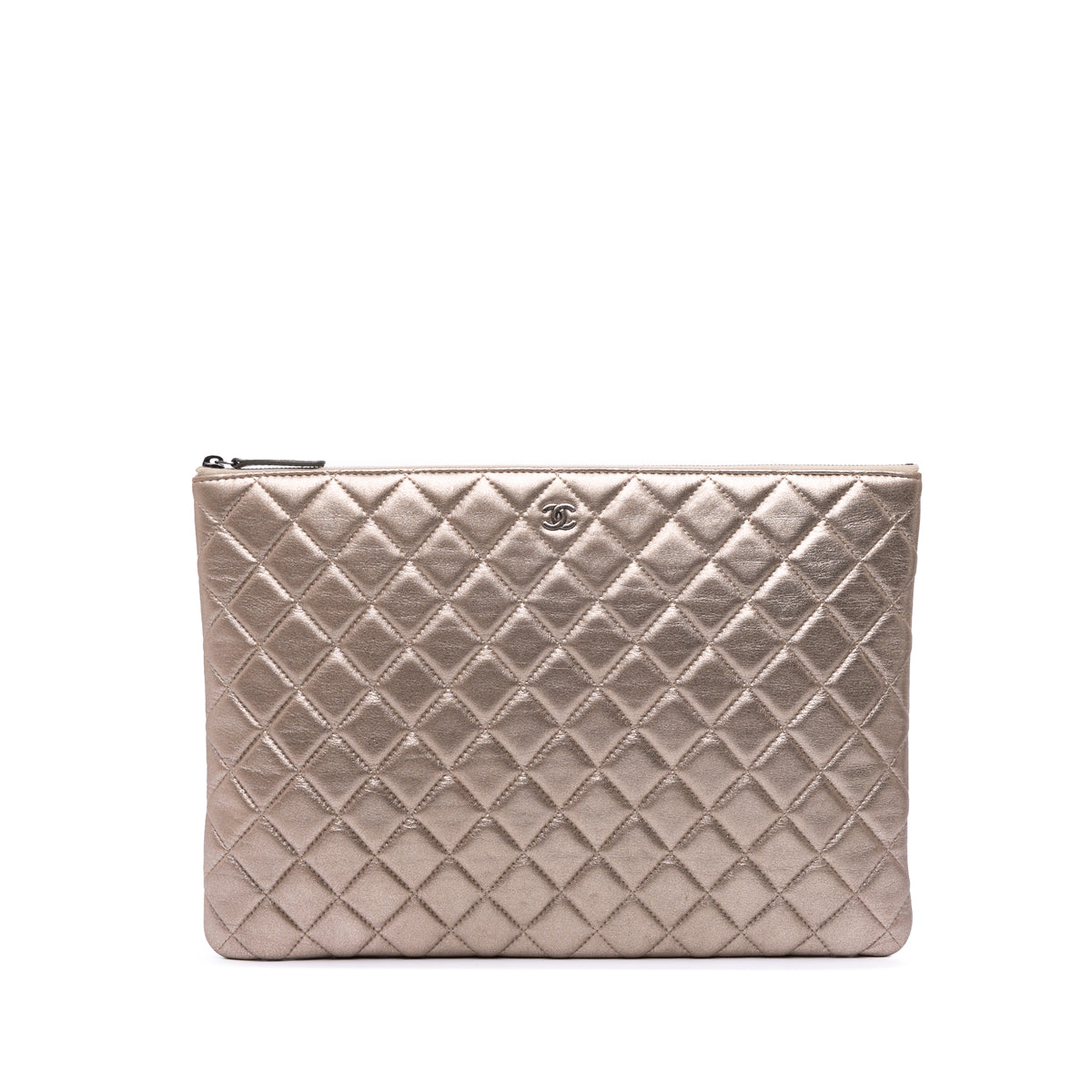 Large Quilted Metallic Lambskin O Case Clutch