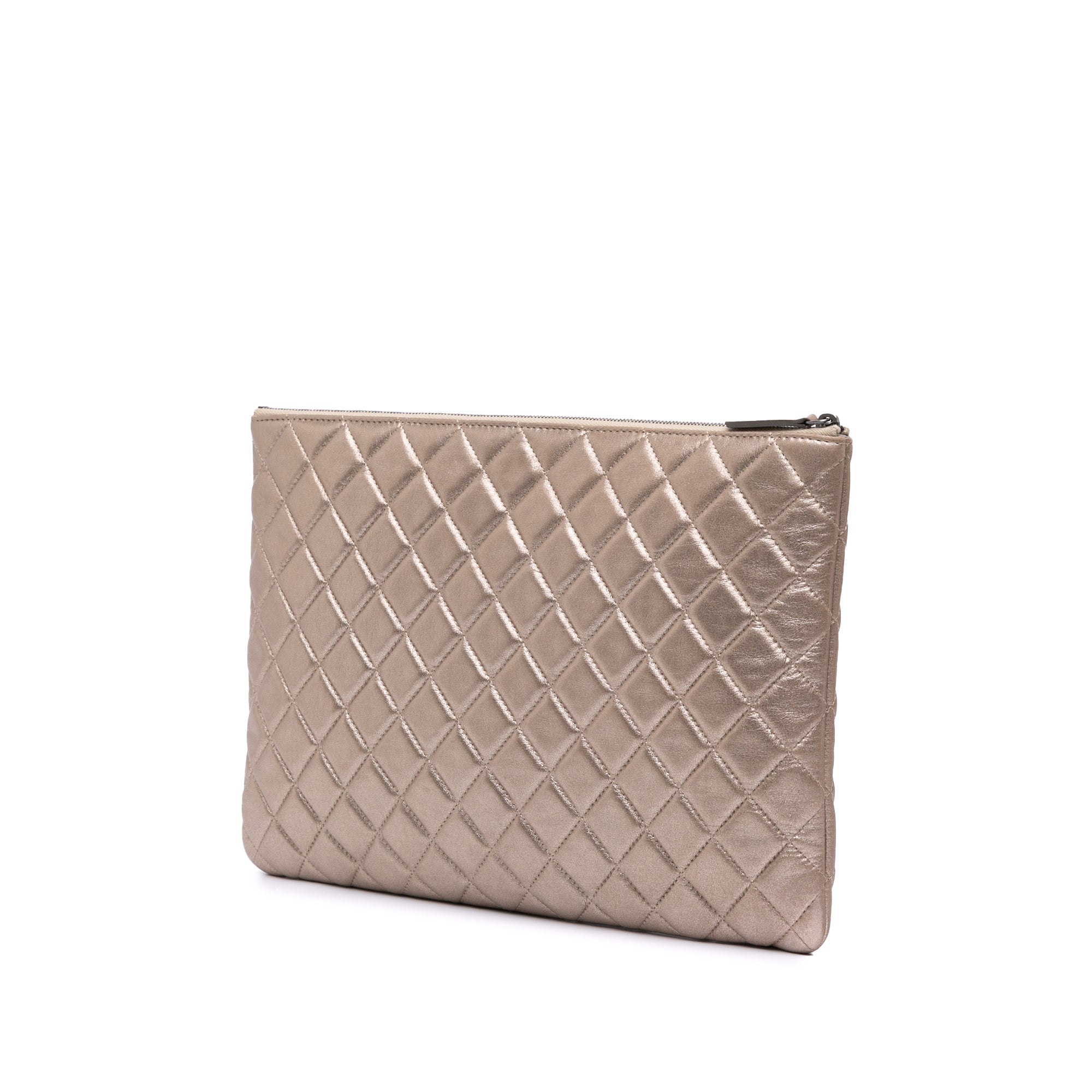 Large Quilted Metallic Lambskin O Case Clutch
