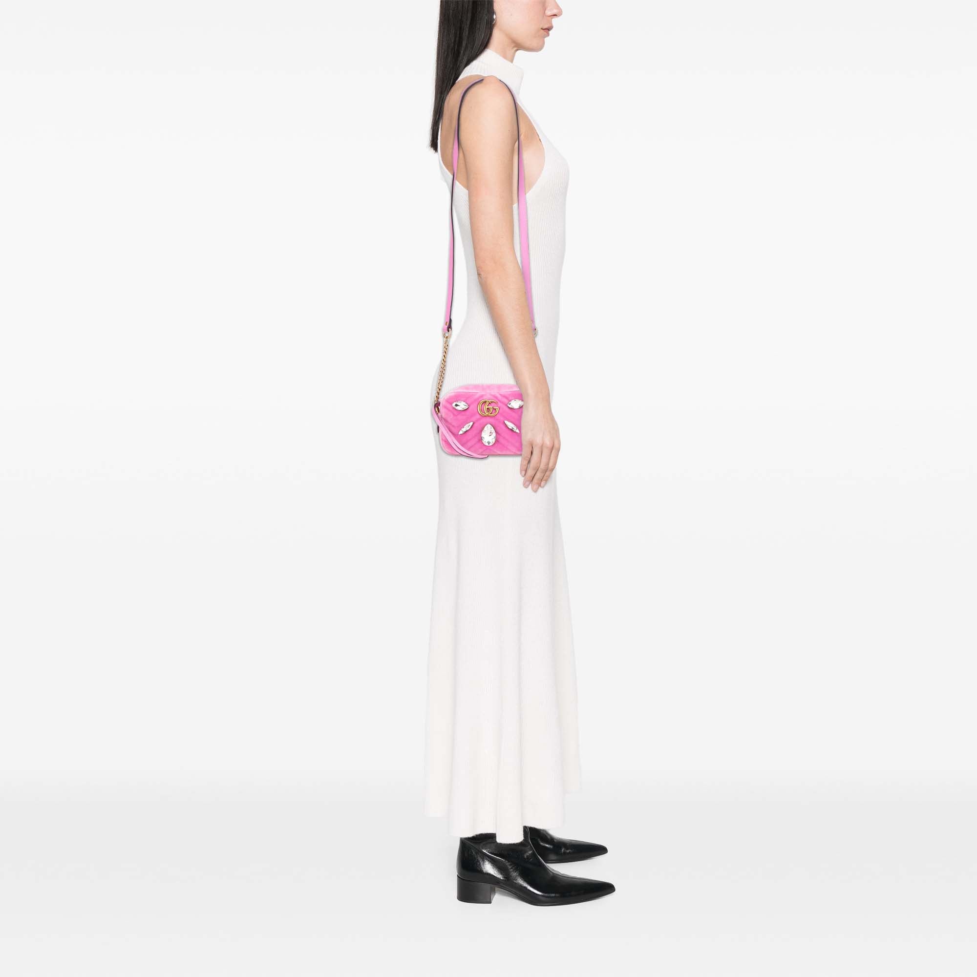 Mini GG Marmont Crystal Embellished Matelasse Velvet Crossbody
