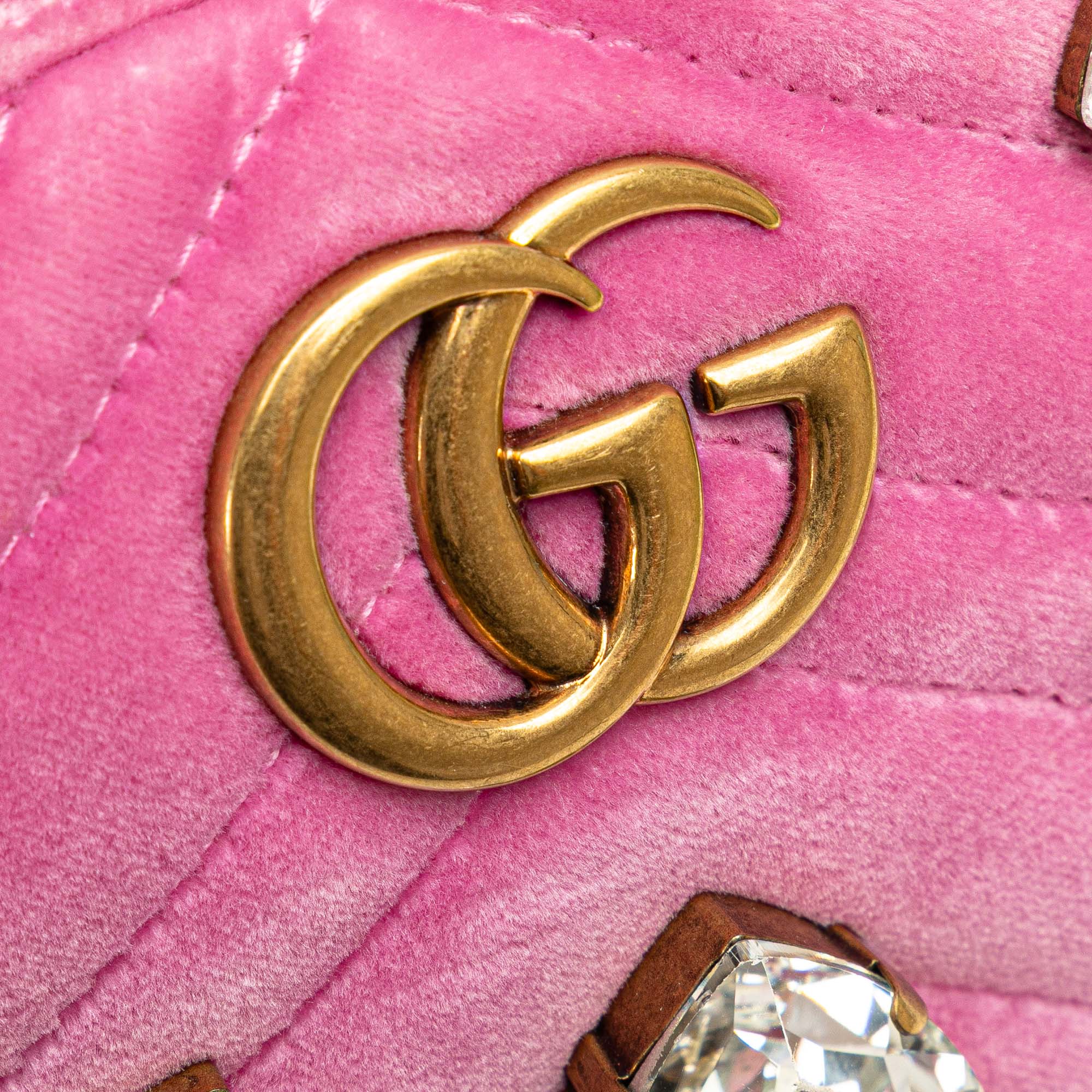 Mini GG Marmont Crystal Embellished Matelasse Velvet Crossbody