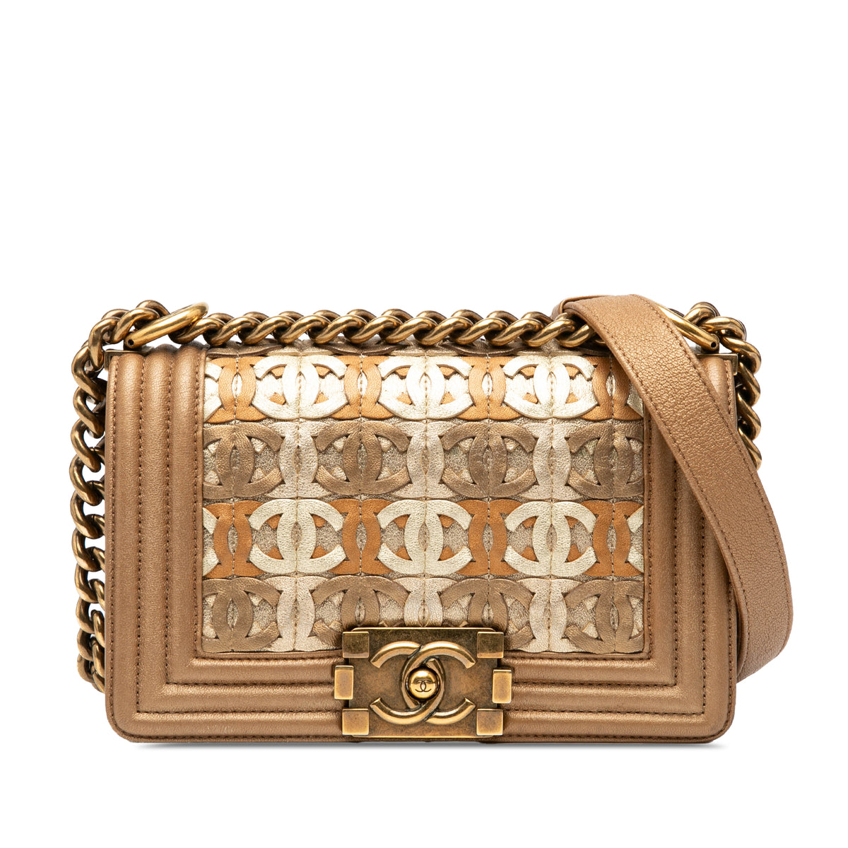 Small Quilted Metallic Lambskin Interwoven CC Boy Flap