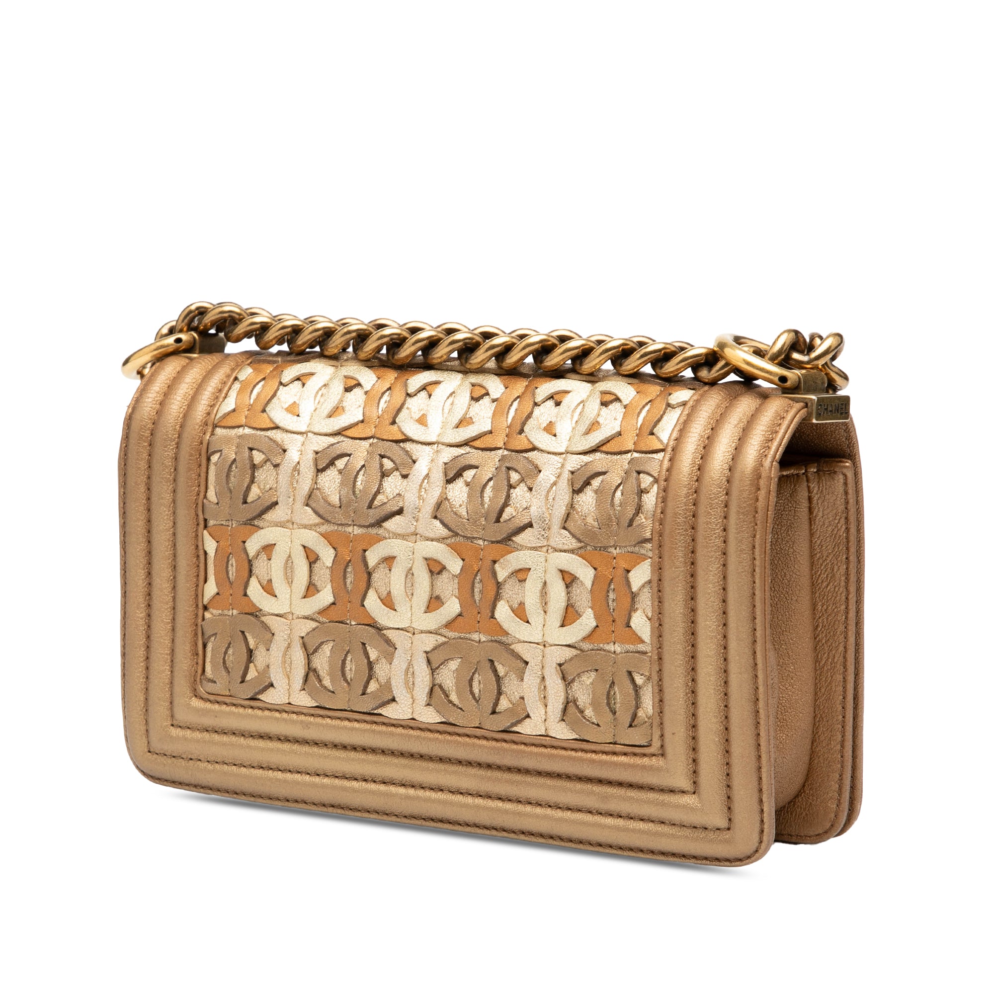 Small Quilted Metallic Lambskin Interwoven CC Boy Flap