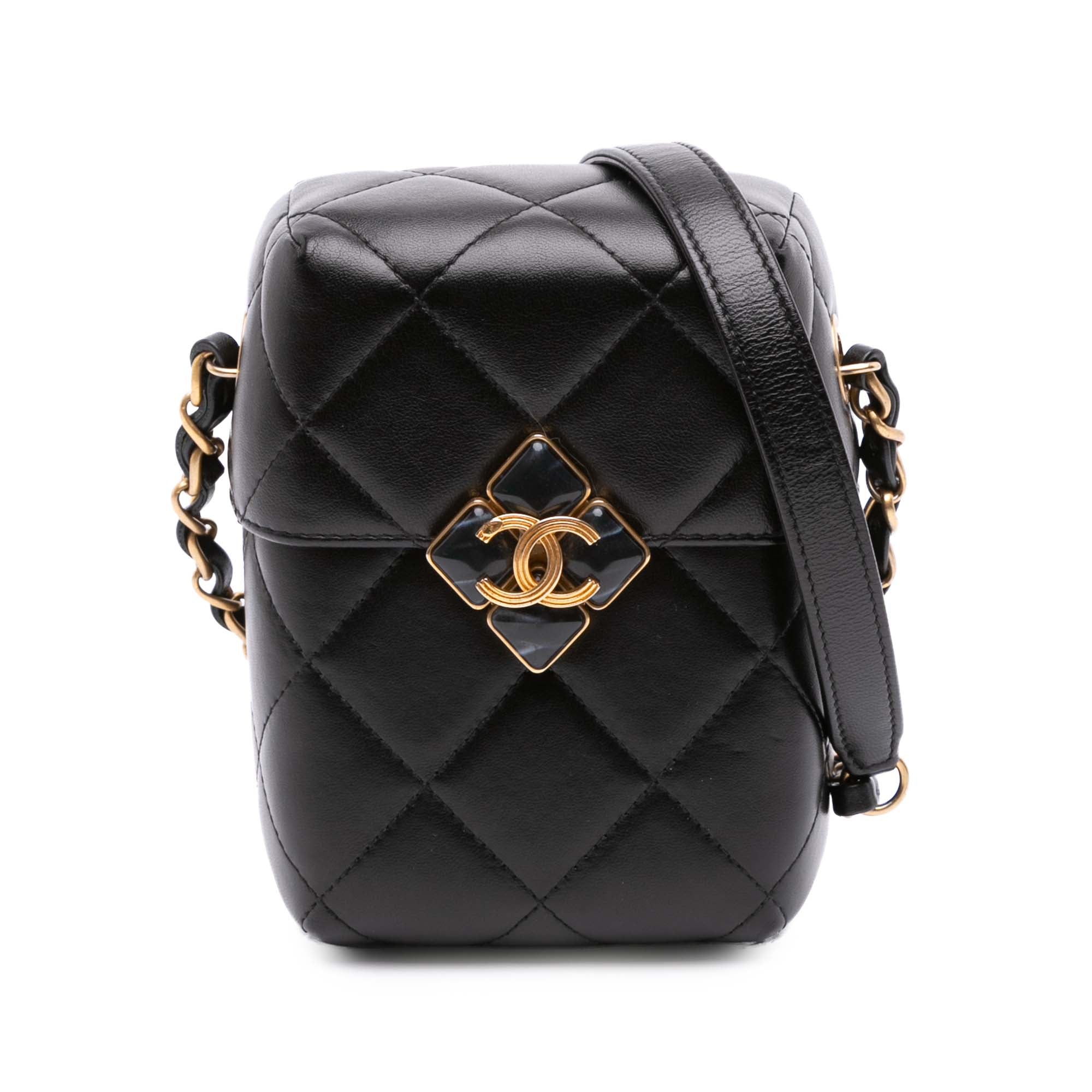 Mini Quilted Lambskin Diamond Lock Phone Holder