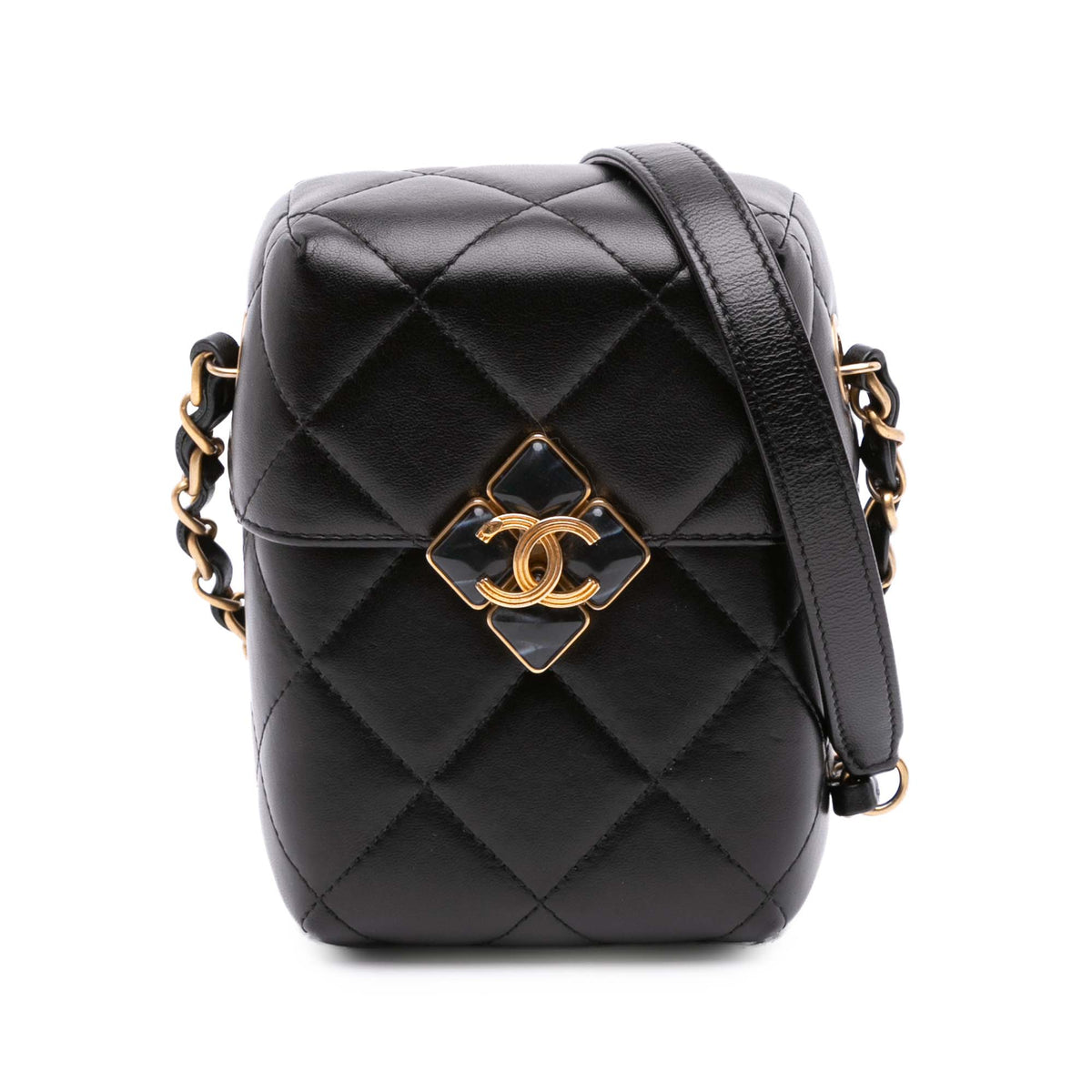 Mini Quilted Lambskin Diamond Lock Phone Holder