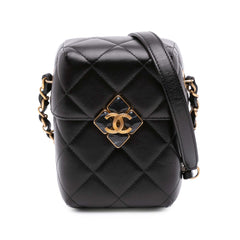 Mini Quilted Lambskin Diamond Lock Phone Holder