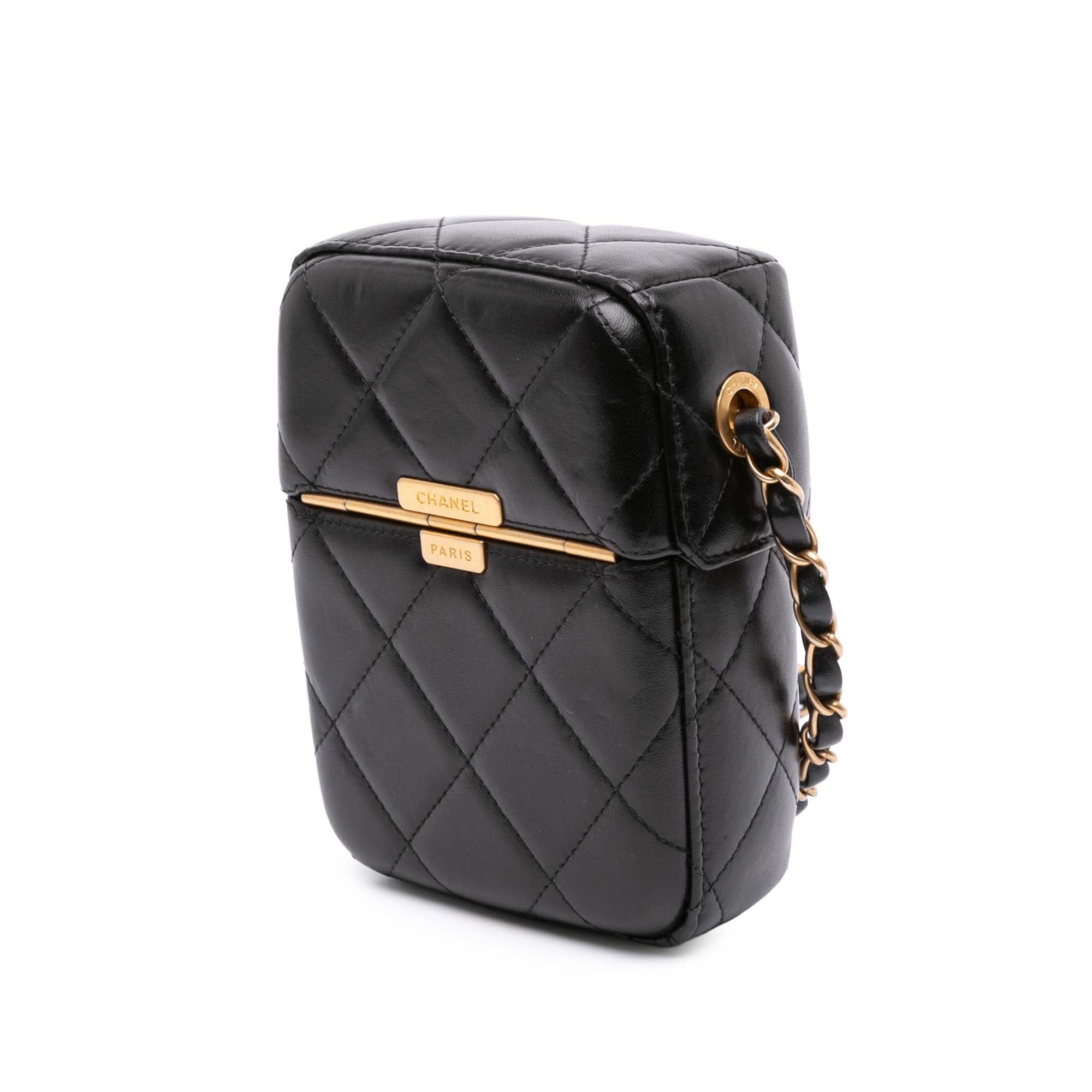 Mini Quilted Lambskin Diamond Lock Phone Holder