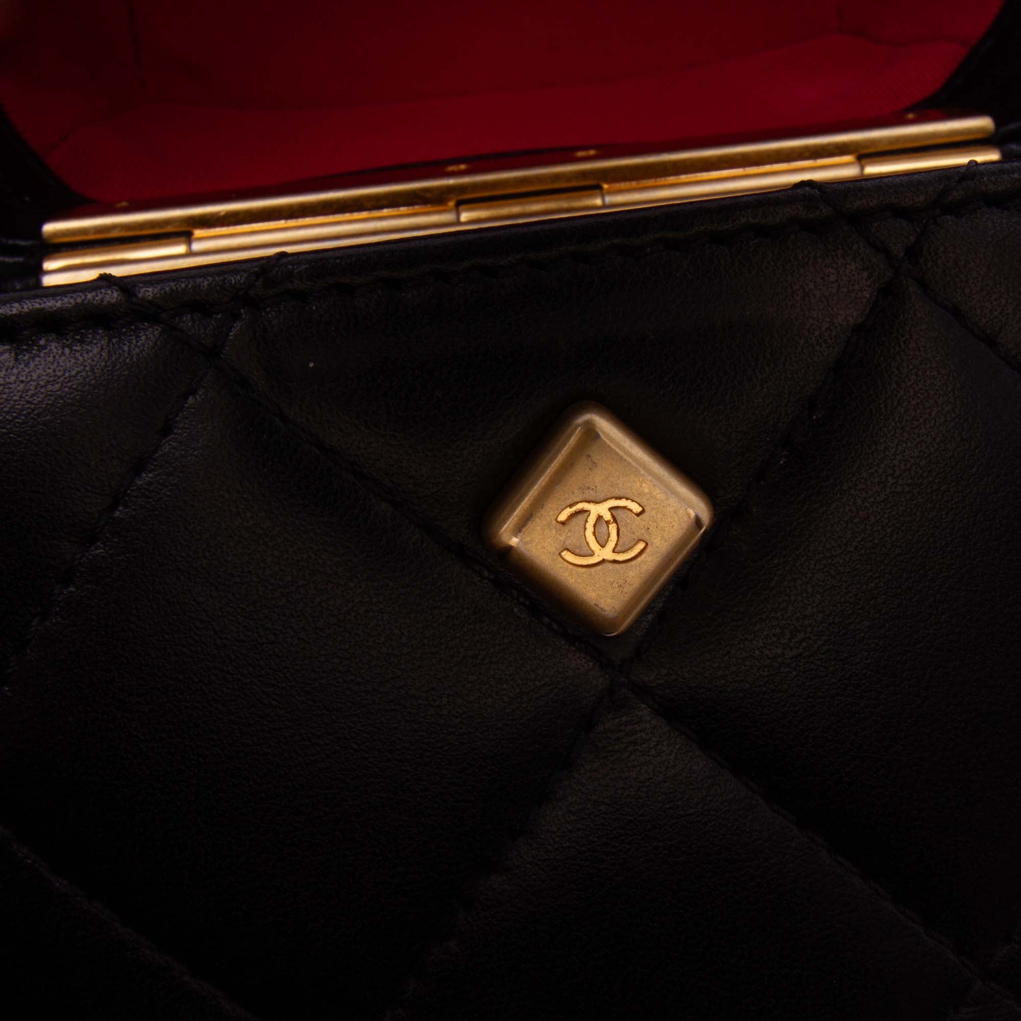 Mini Quilted Lambskin Diamond Lock Phone Holder