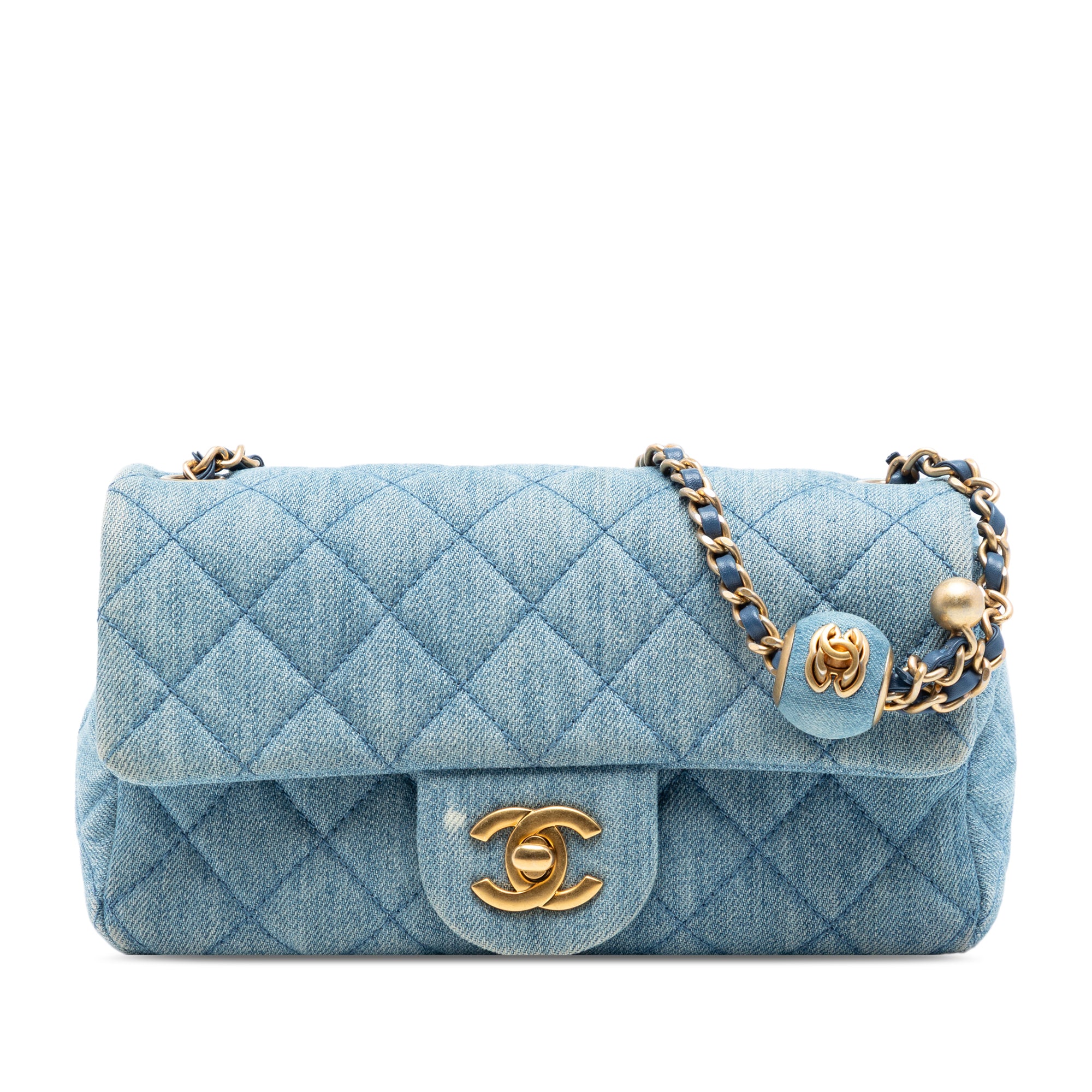 Mini Rectangular Classic Denim Pearl Crush Single Flap