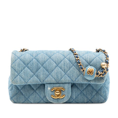 Mini Rectangular Classic Denim Pearl Crush Single Flap