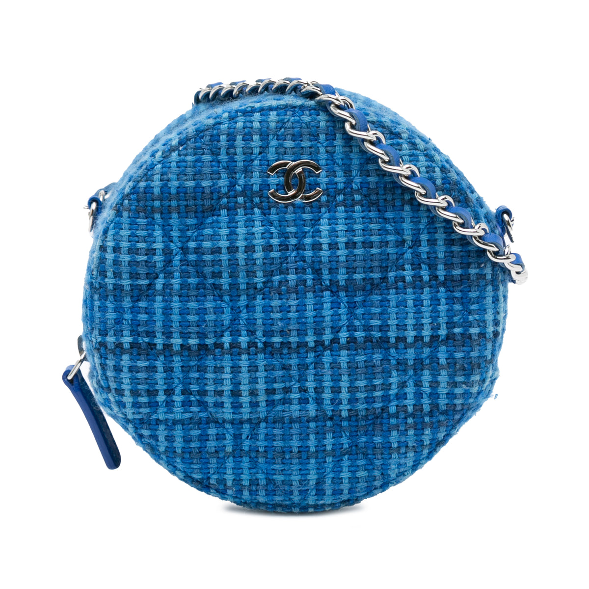 Quilted Tweed Round Clutch With Chain