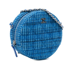 Quilted Tweed Round Clutch With Chain