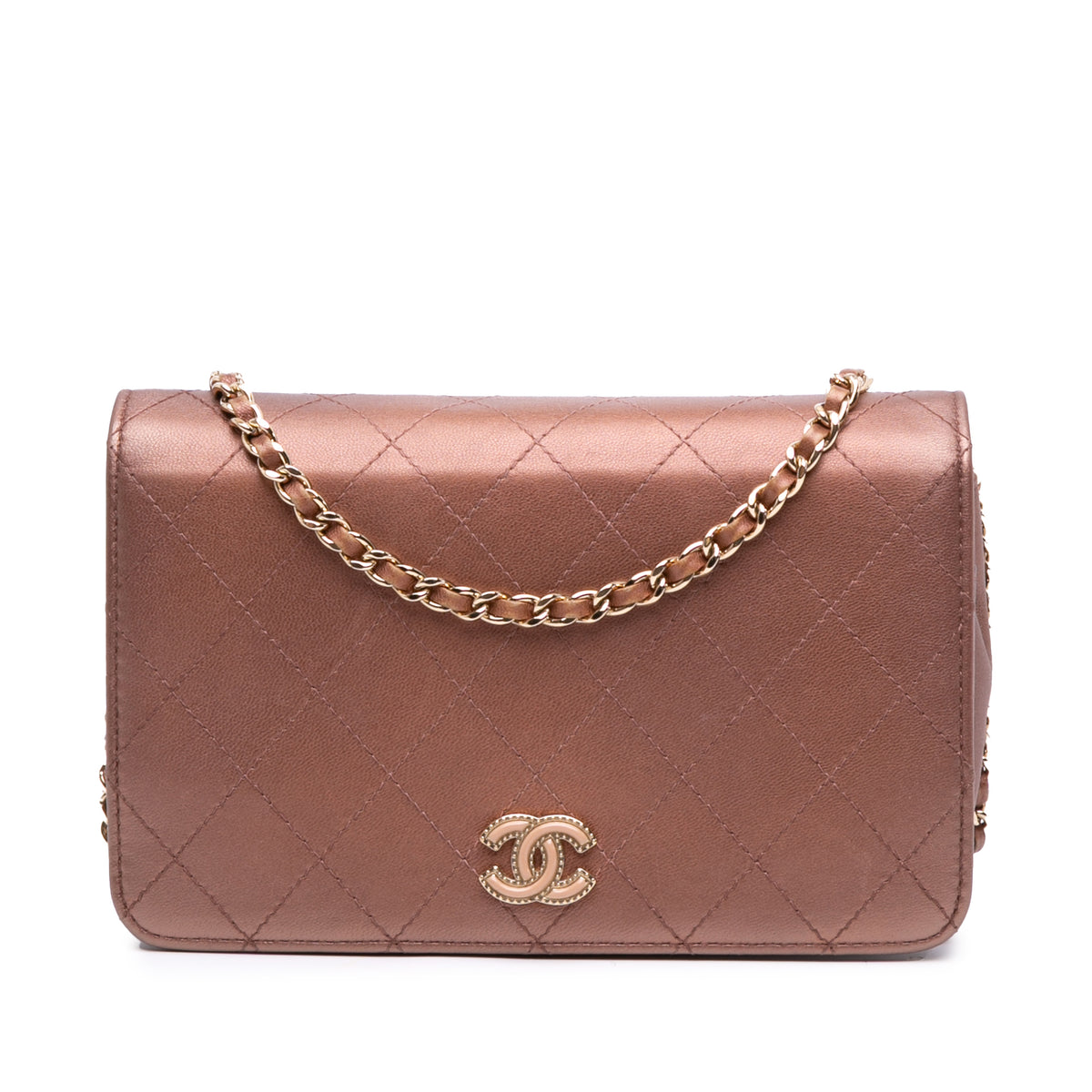 Quilted Metallic Lambskin Enamel CC Wallet On Chain