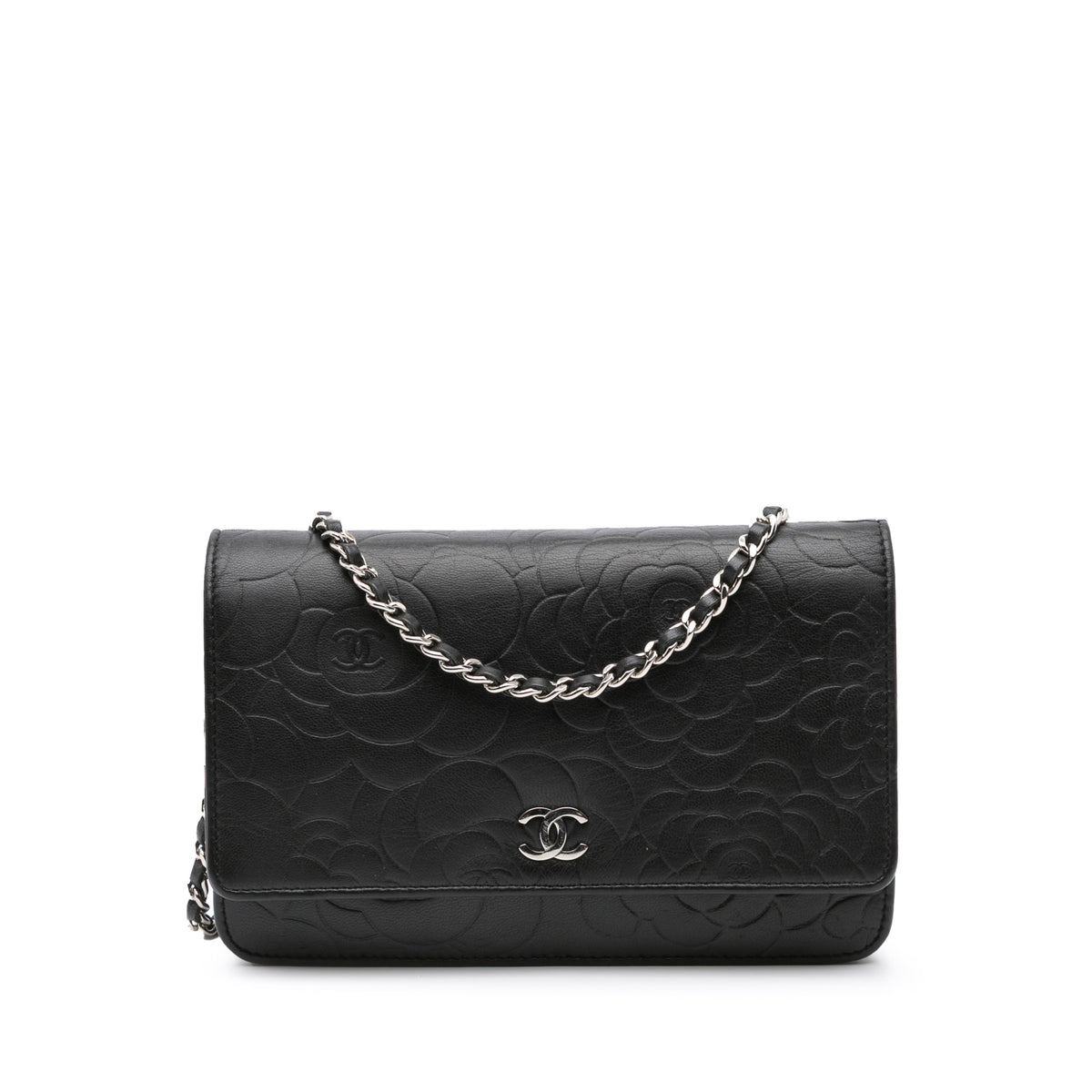 Lambskin Camellia Embossed Wallet On Chain