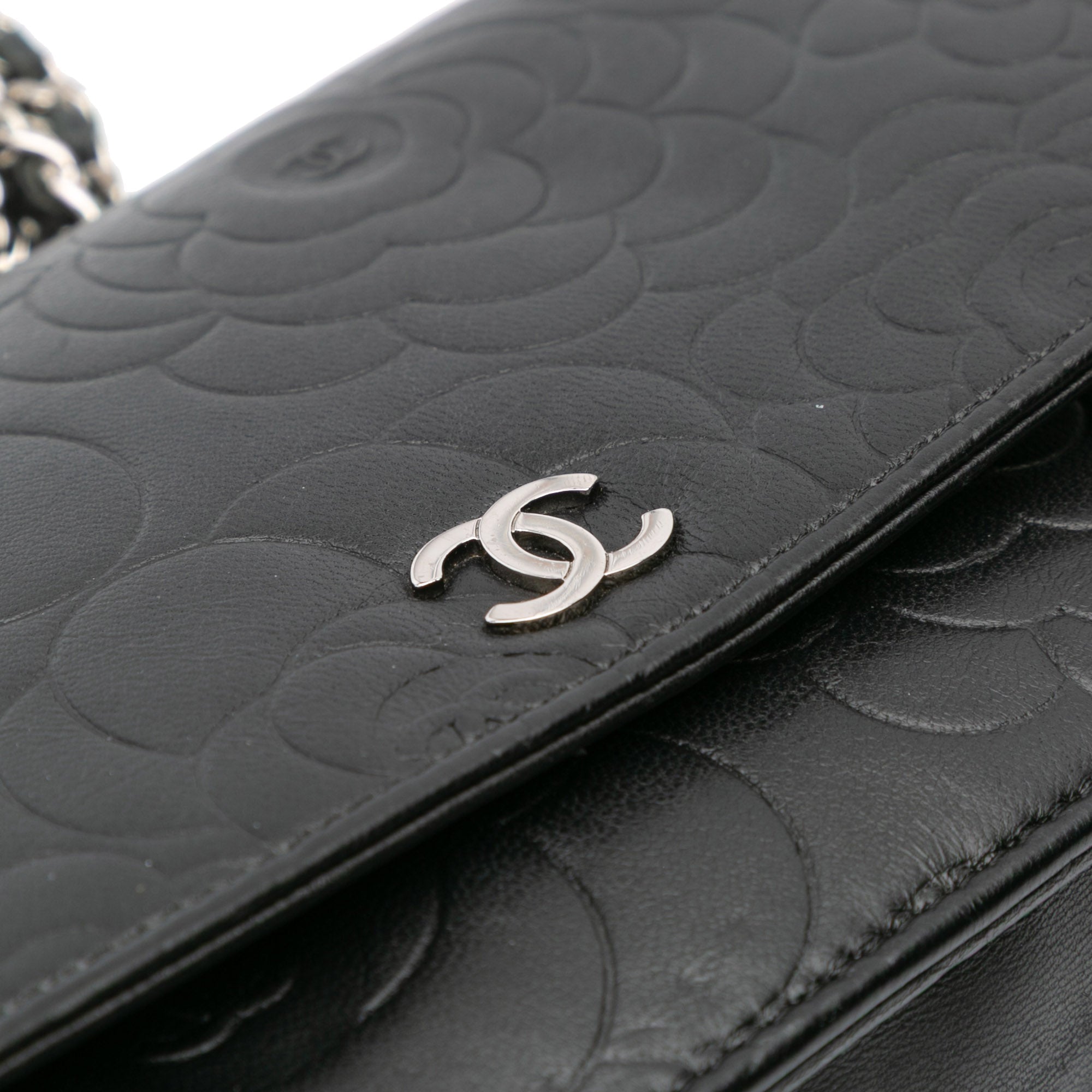 Lambskin Camellia Embossed Wallet On Chain