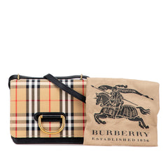 Small Goatskin Trimmed House Check Canvas D Ring Crossbody