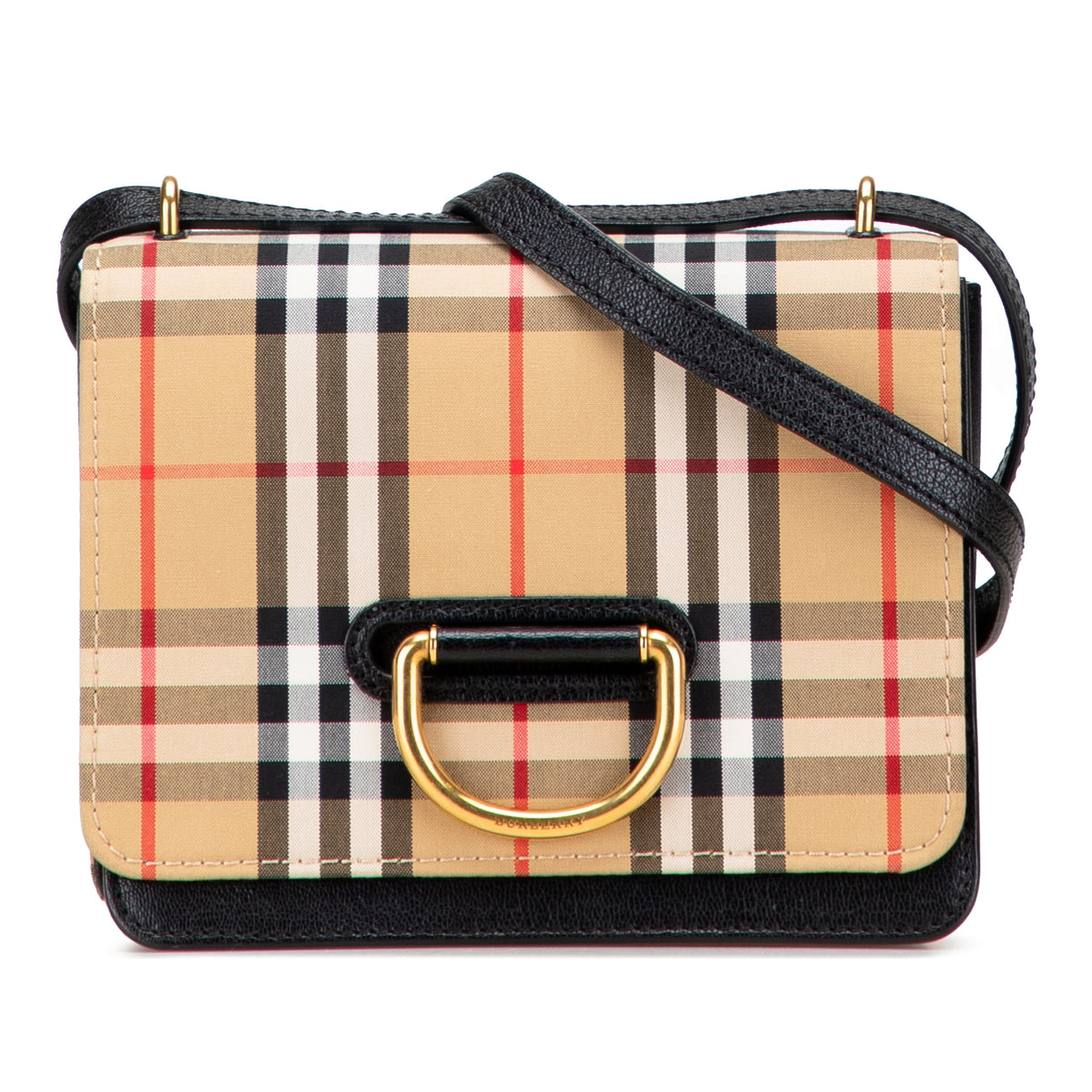 Small Goatskin Trimmed House Check Canvas D Ring Crossbody