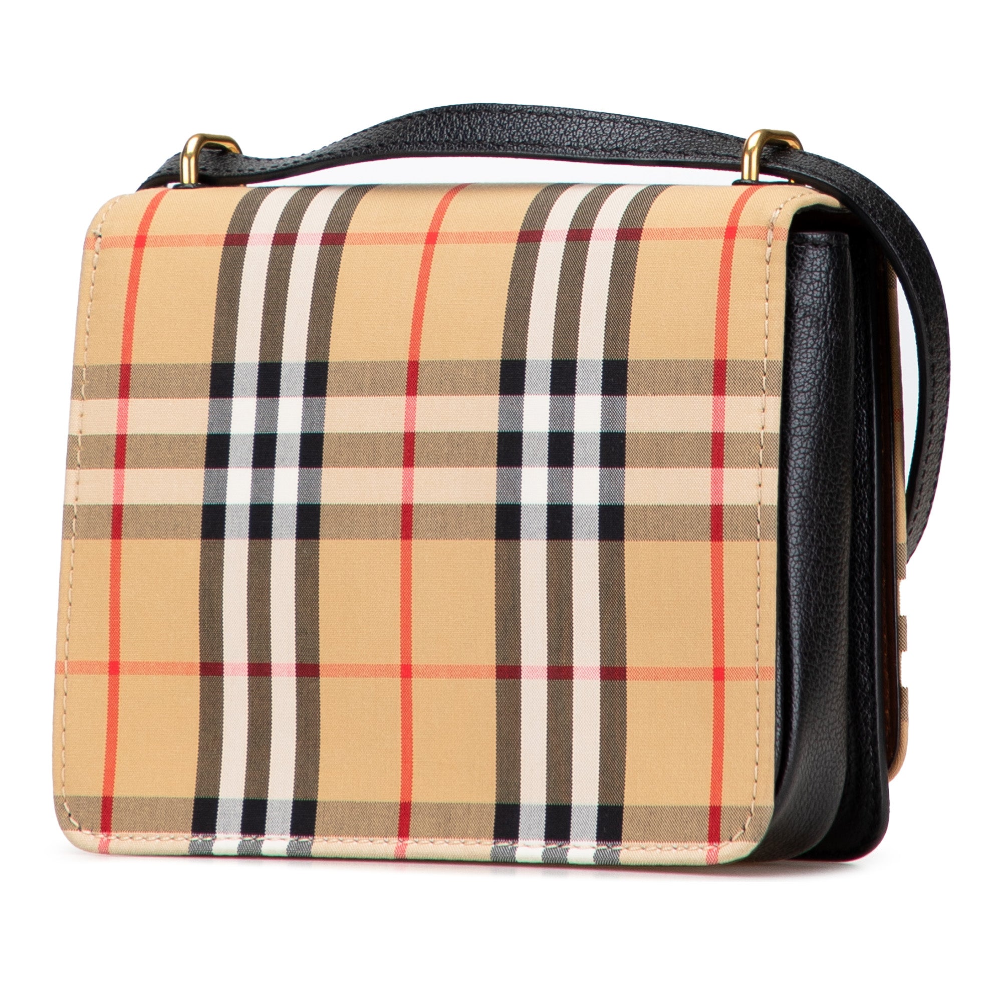 Small Goatskin Trimmed House Check Canvas D Ring Crossbody