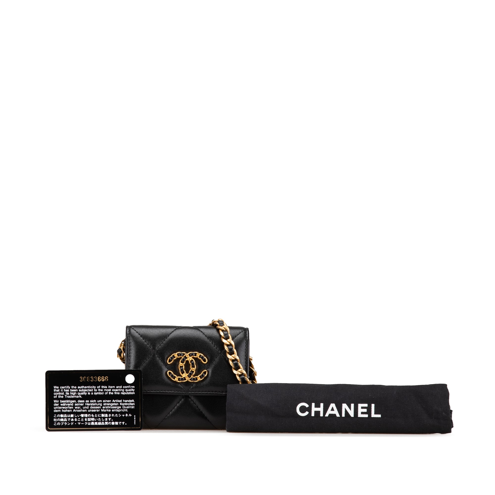 Quilted Lambskin Chanel 19 Card Holder On Chain