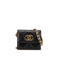 Quilted Lambskin Chanel 19 Card Holder On Chain