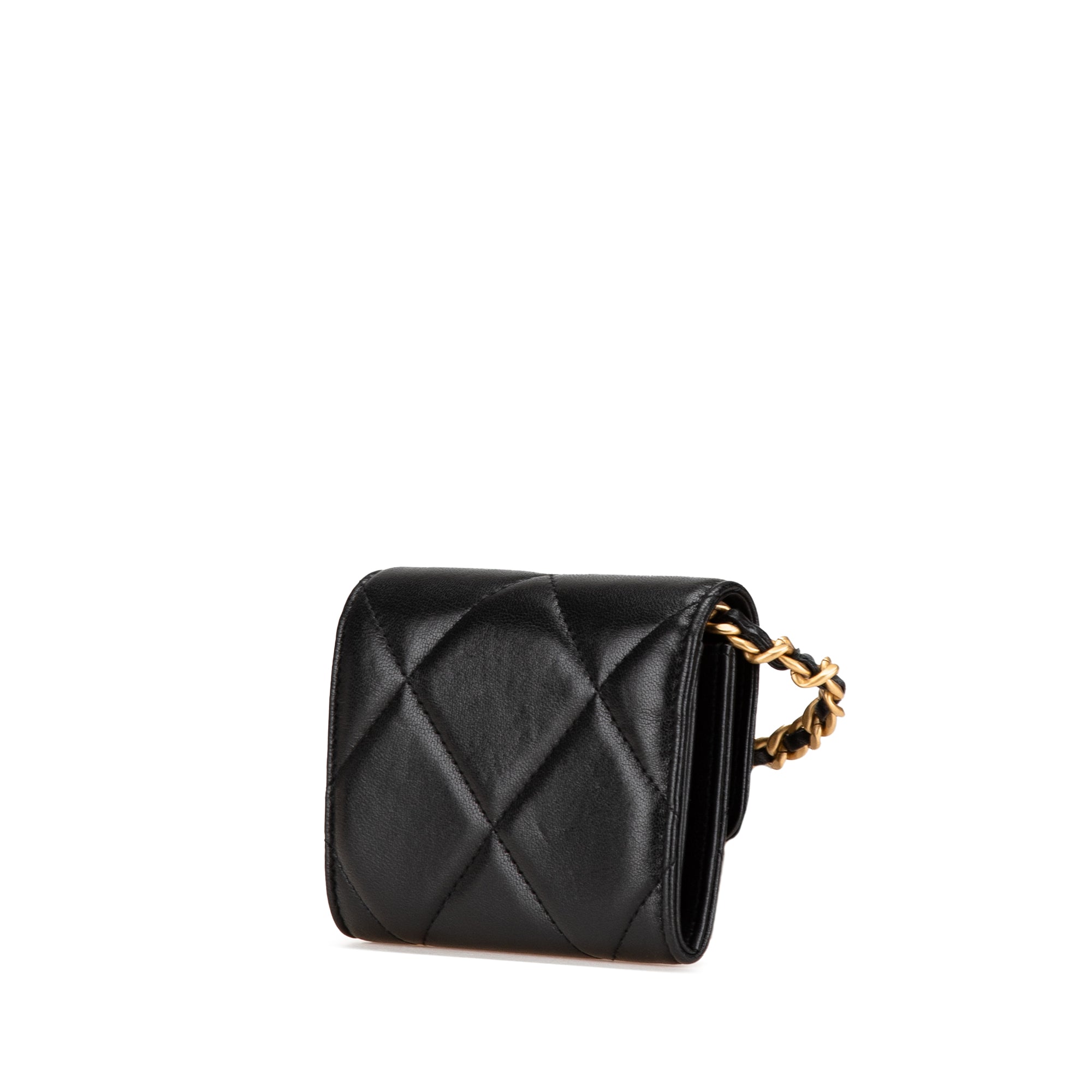 Quilted Lambskin Chanel 19 Card Holder On Chain