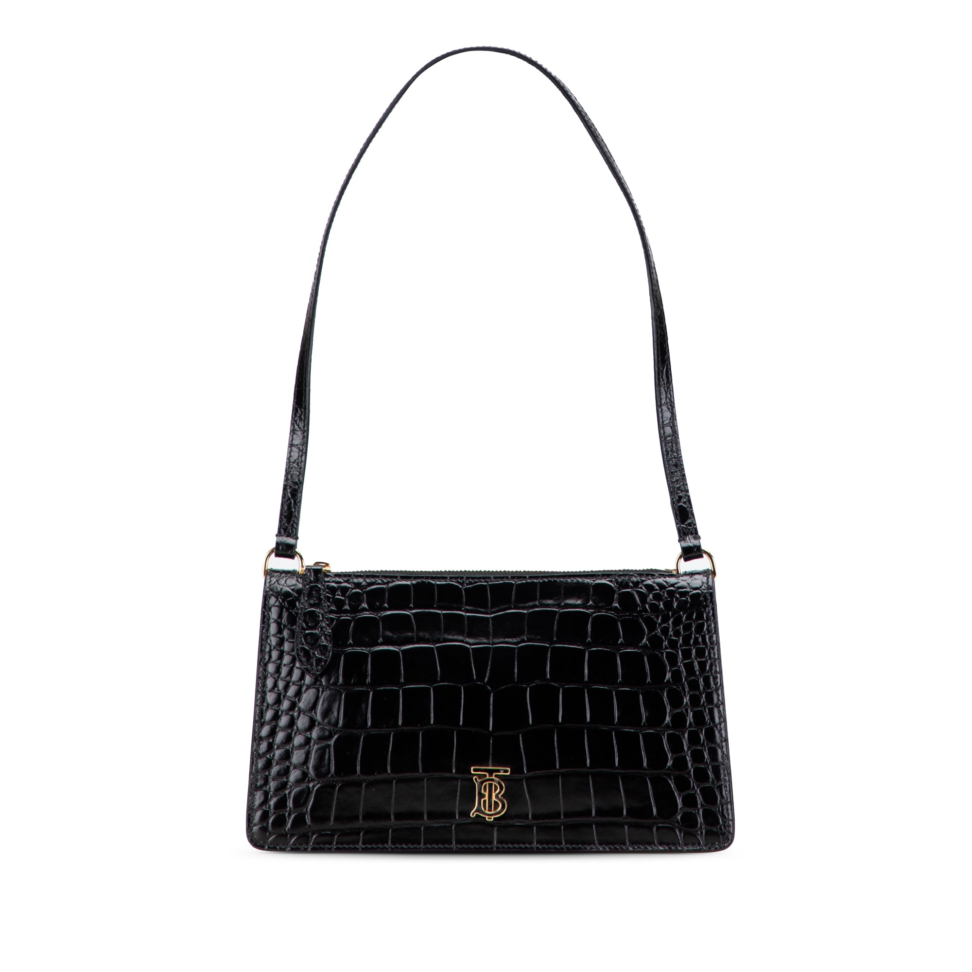 Small Crocodile Embossed Leather TB Shoulder Bag