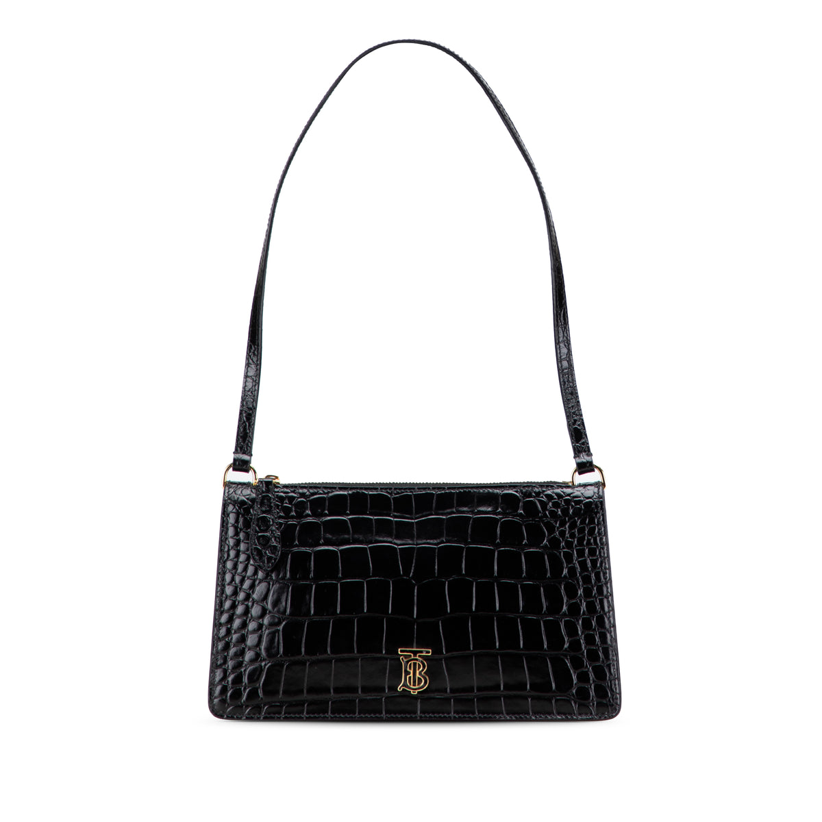 Small Crocodile Embossed Leather TB Shoulder Bag