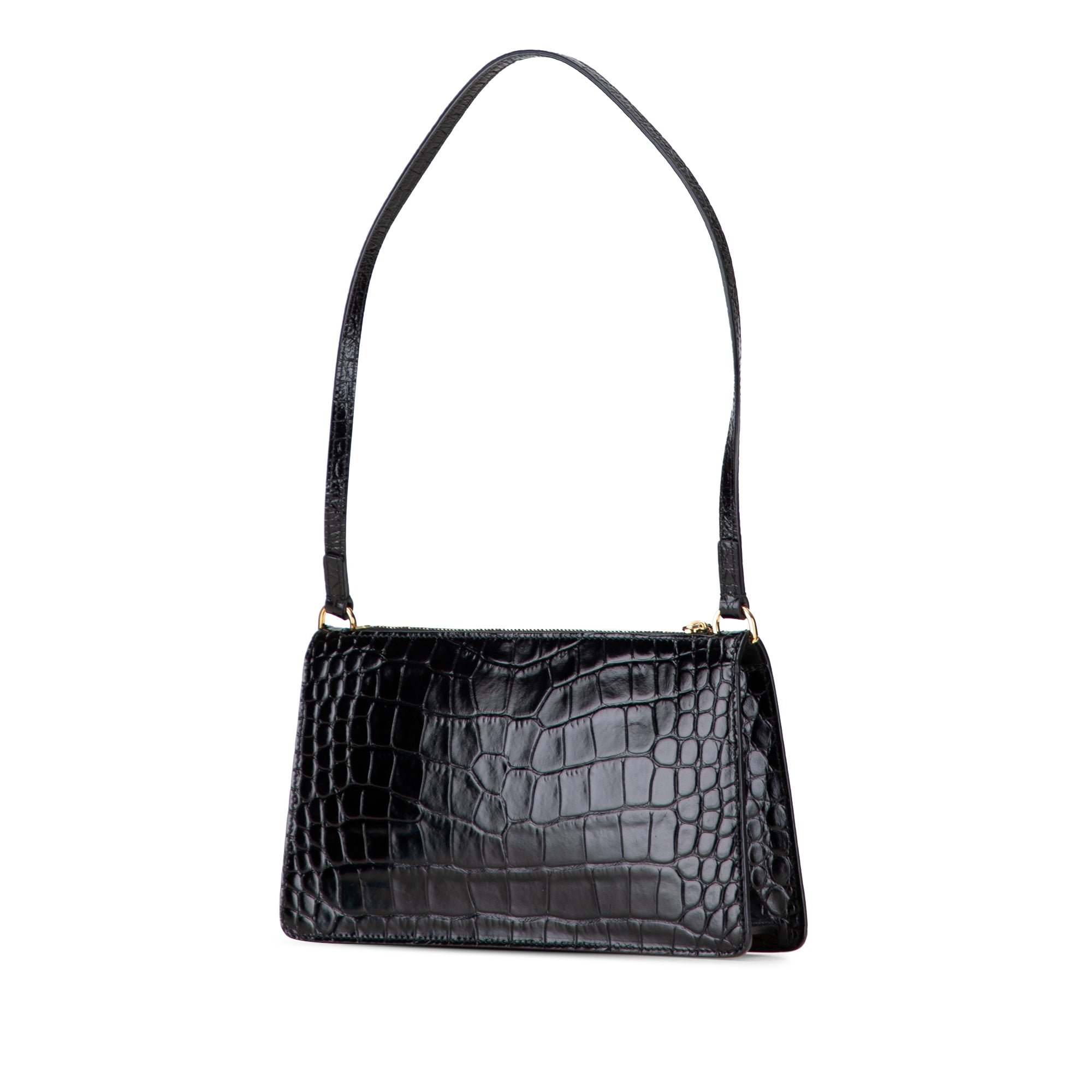 Small Crocodile Embossed Leather TB Shoulder Bag