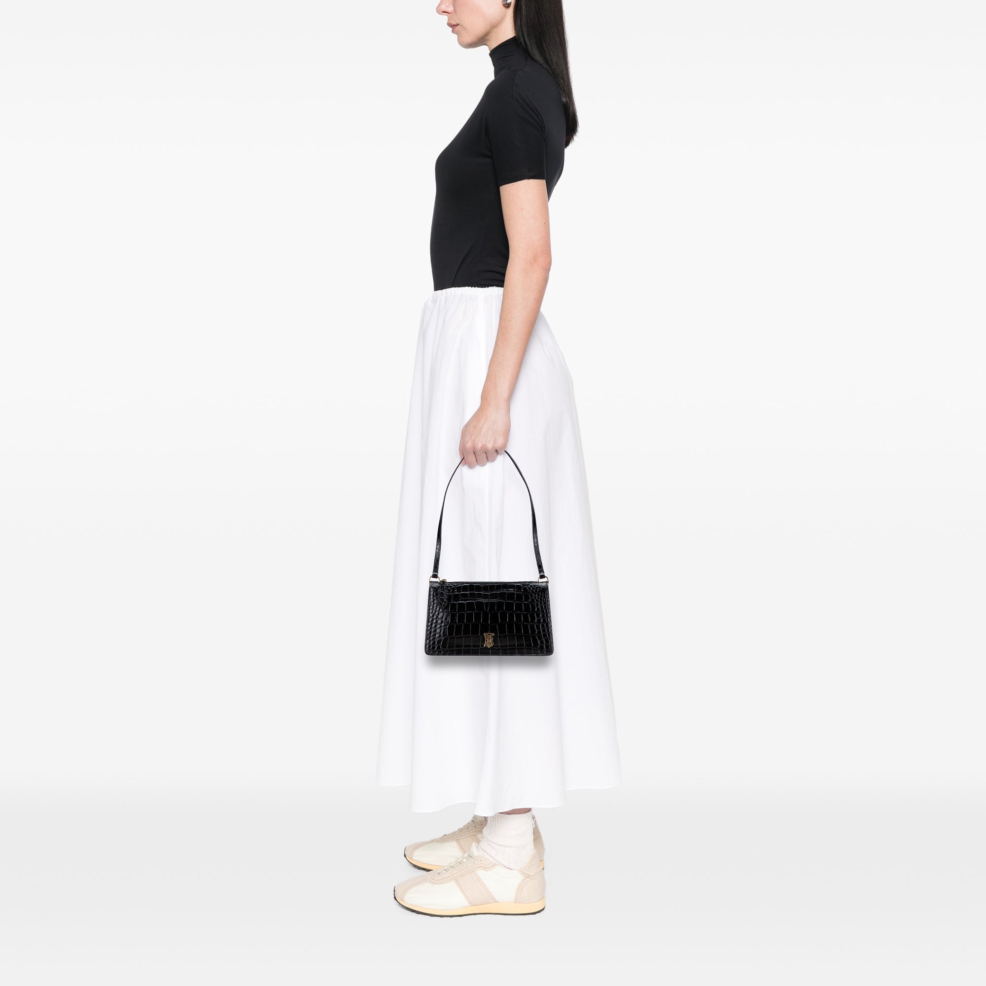 Small Crocodile Embossed Leather TB Shoulder Bag