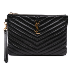 Chevron Leather Monogram Zip A5 Wristlet Pouch