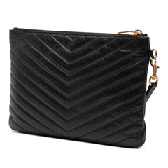 Chevron Leather Monogram Zip A5 Wristlet Pouch