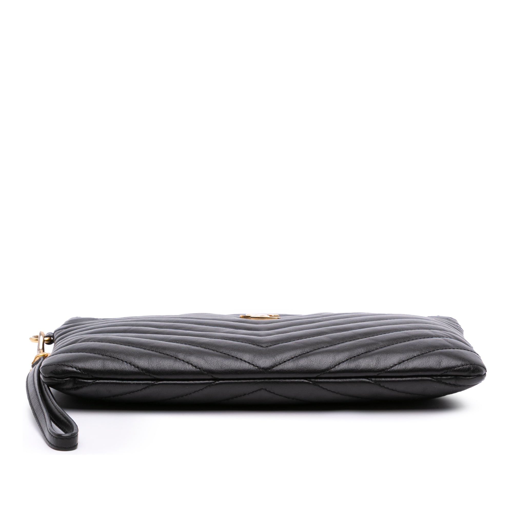 Chevron Leather Monogram Zip A5 Wristlet Pouch