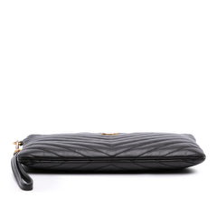 Chevron Leather Monogram Zip A5 Wristlet Pouch