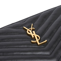 Chevron Leather Monogram Zip A5 Wristlet Pouch