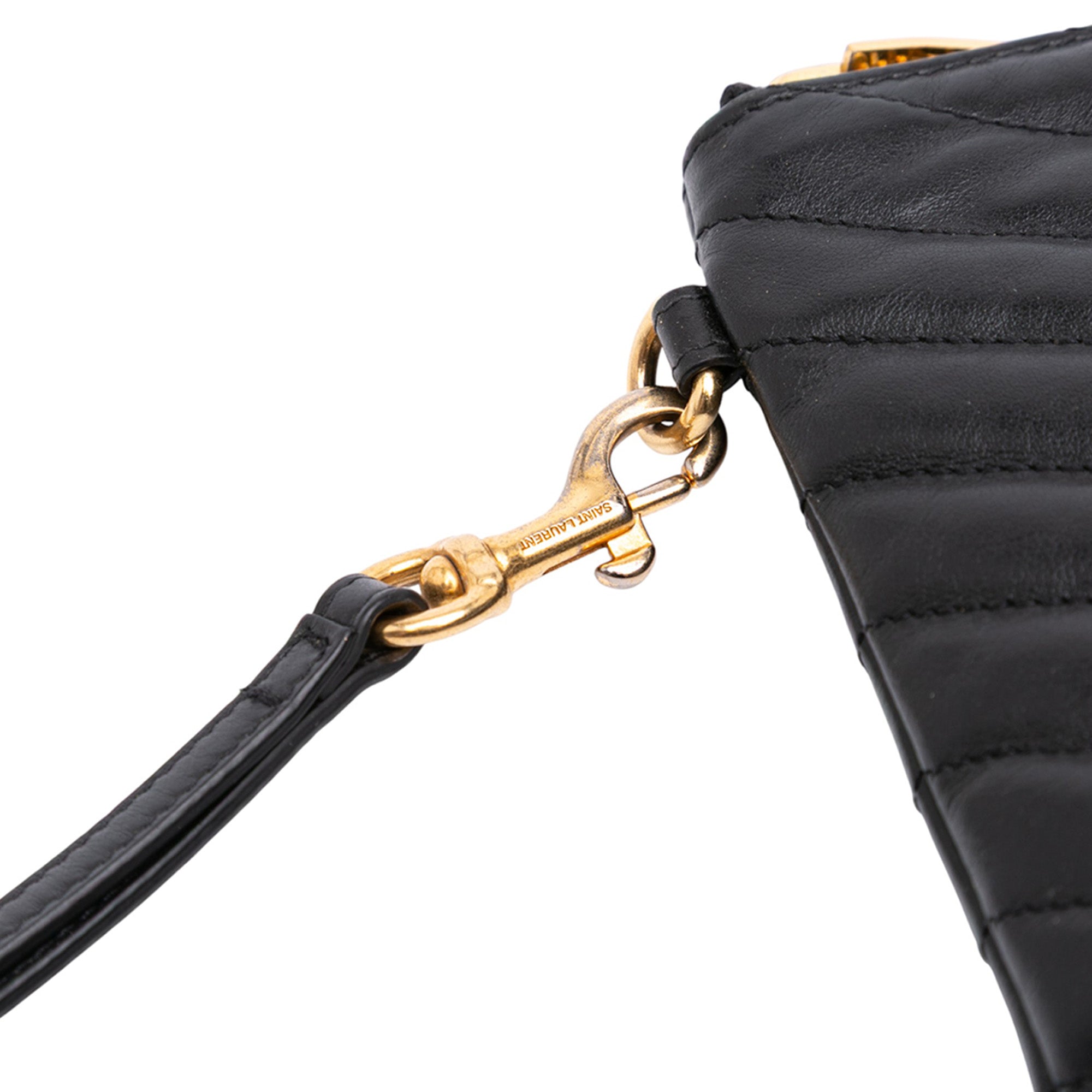 Chevron Leather Monogram Zip A5 Wristlet Pouch