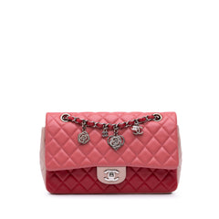 Medium Classic Tricolor Lambskin Valentines Heart Charms Single Flap