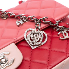 Medium Classic Tricolor Lambskin Valentines Heart Charms Single Flap